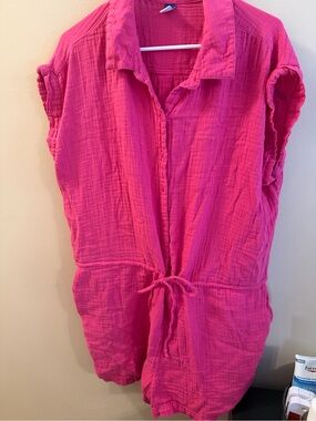 Old Navy Fuchsia Button-Front Tie-Waist Gauze Romper size XL